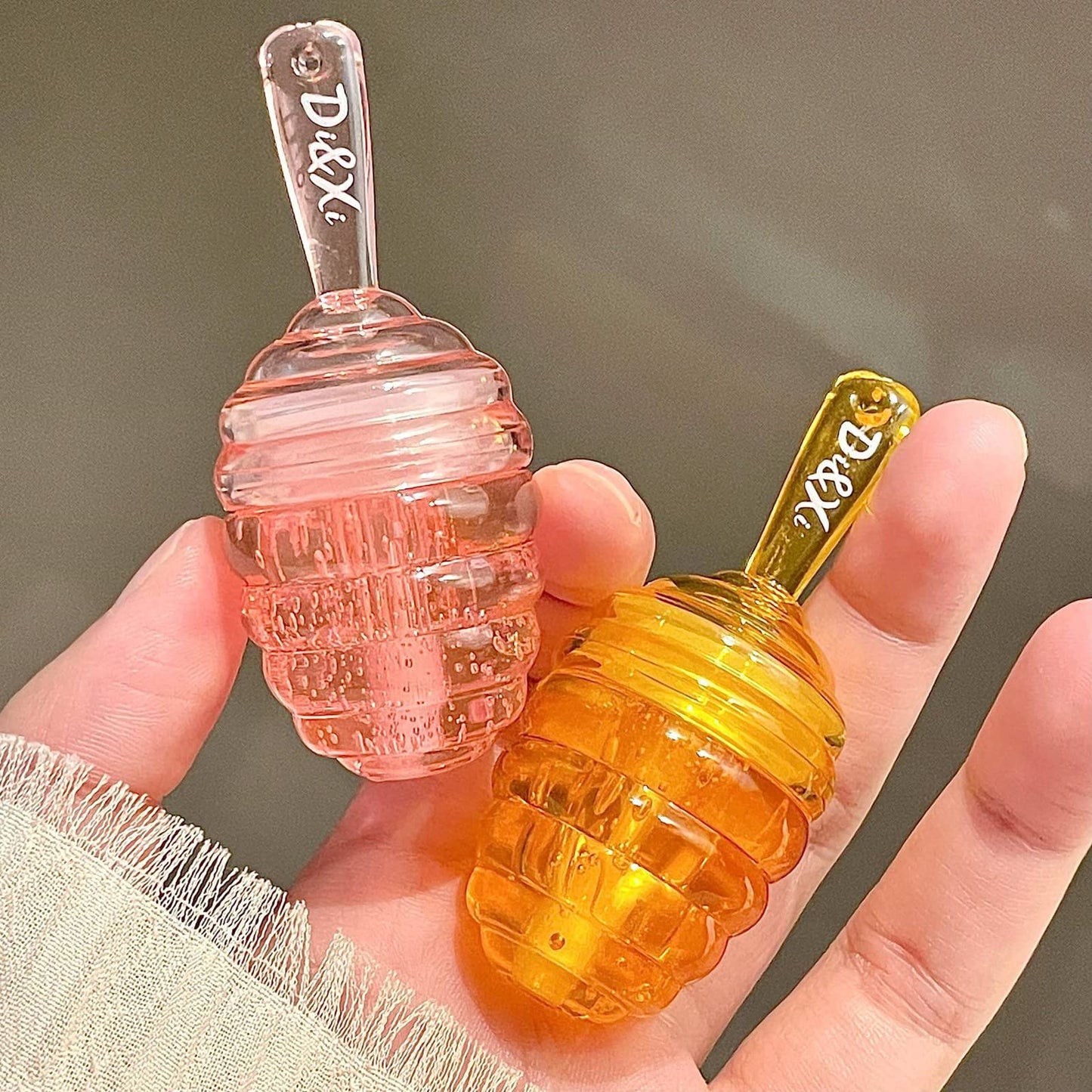 2PCS Small Peach & Honey Lip Oil & Mask: Moisturizing Day & Night Lip Sleeping Masks, Scrubs & Exfoliator
