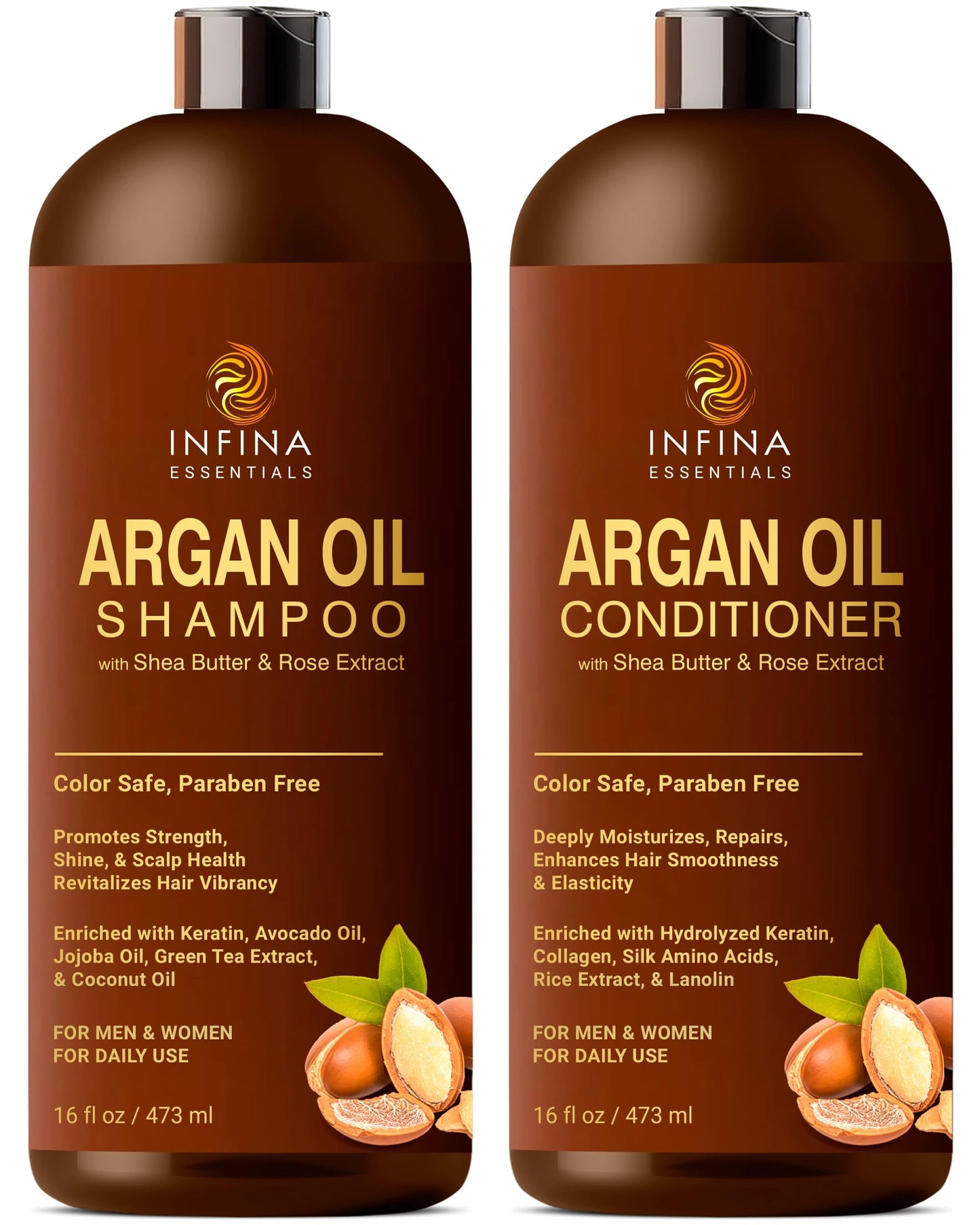 Argan Oil Shampoo and Conditioner Set for Men and Women - Hydrating and Nourishing Sulfate Free Shampoo Conditioner Set for All Hair Types - Hydrating and Nourishing Daily Hair Care - 16 fl oz Each