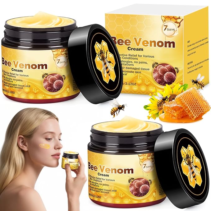 Bee Venom Skin Treatment Cream, 2025 New Professional Bee Venom Repair Cream, Advanced Firming & Wrinkle-Reducing Natural Skin Moisturizer for All Skin Types (2 Bottles)