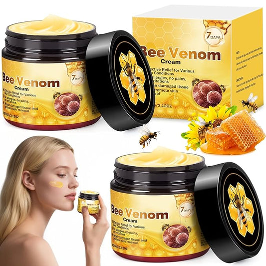 Bee Venom Skin Treatment Cream, 2025 New Professional Bee Venom Repair Cream, Advanced Firming & Wrinkle-Reducing Natural Skin Moisturizer for All Skin Types (2 Bottles)