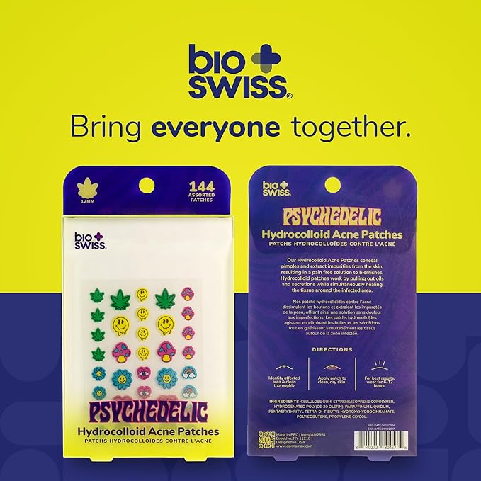 BioSwiss Pimple Patches, Psychedelic Shaped Acne Patch for Zits and Blemishes, Hydrocolloid Spot Stickers for Face and Skin, 144 Count