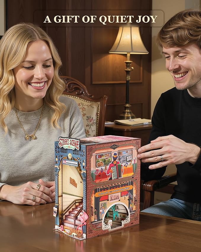 Rolife DIY Book Nook Kits for Adults, Miniature Dollhouse Booknook Kit, 3D Wooden Puzzle Creative Decorative Bookends Bookshelf Diorama Insert Crafts Hobbies Gifts (Street Scene)