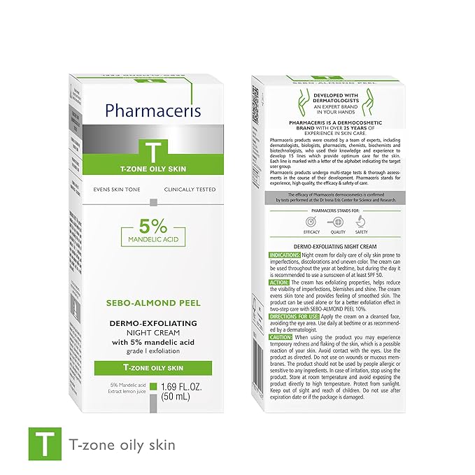 Exfoliating Night Cream 5% Mandelic Acid, Face Cream, Gently Exfoliates, Helps Refine Pores, Helps Reduce Acne & Oil, Cream for Oily & Combination Skin, SEBO-ALMOND PEEL, 1.69 fl oz