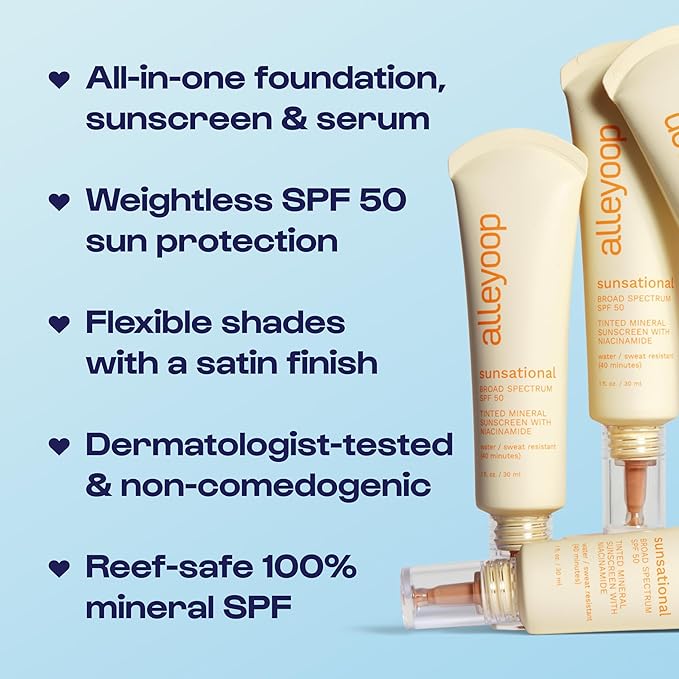 Alleyoop Sunsational Tinted Moisturizer SPF 50 for Face Broad Spectrum – 100% Mineral Face Sunscreen with Jojoba, Hydrating & Soothing Tinted Sunscreen, Vegan & Cruelty-Free (Glisten)