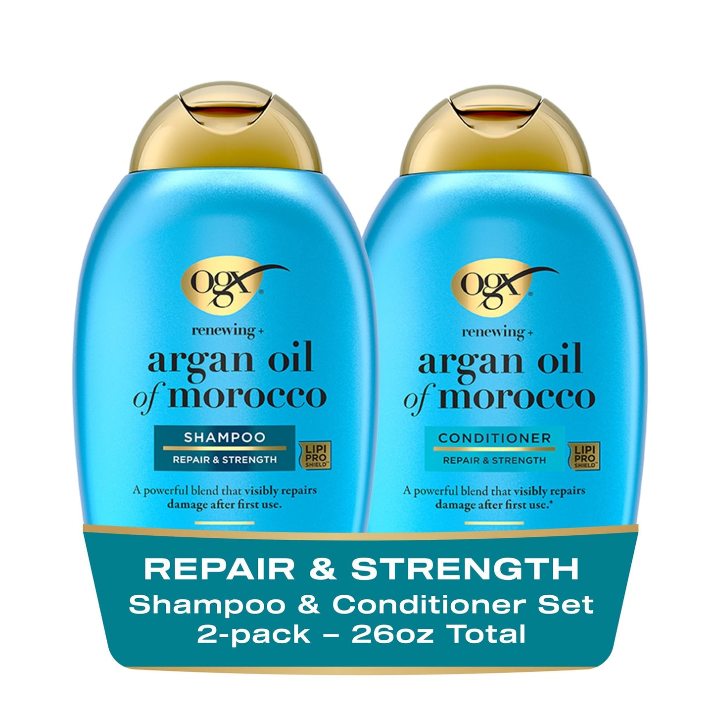 OGX Renewing + Argan Oil of Morocco Shampoo & Conditioner Set, Damage Repairing Shampoo & Conditioner Helps Strengthen & Repair Dry, Damaged Hair, Sulfate-Free Surfactants, 13 fl. Oz, 2 Pack