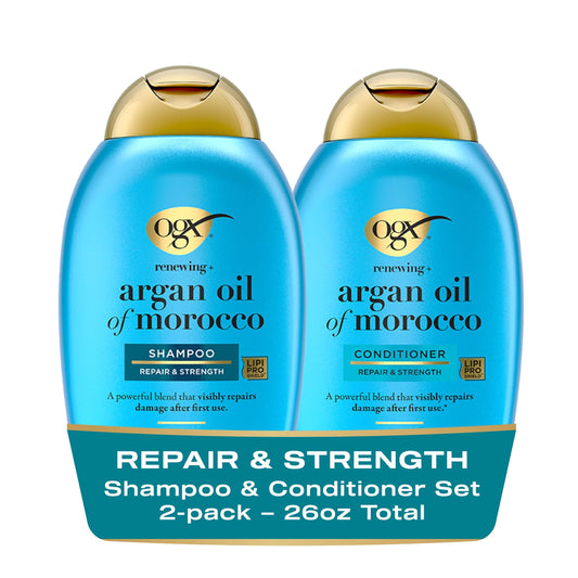OGX Renewing + Argan Oil of Morocco Shampoo & Conditioner Set, Damage Repairing Shampoo & Conditioner Helps Strengthen & Repair Dry, Damaged Hair, Sulfate-Free Surfactants, 13 fl. Oz, 2 Pack