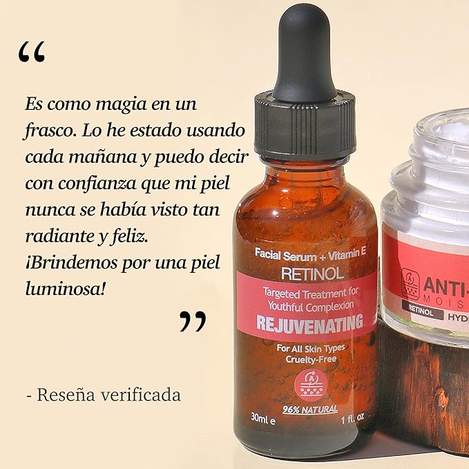 96% NATURAL RETINOL Facial Serum for Anti Aging Skin Care Targets Wrinkles Dark Spots Acne with Vitamin A E Arginine 30ml 1fl oz - Non-Greasy and Fast Absorbing Formula PURIFECT MADE IN USA