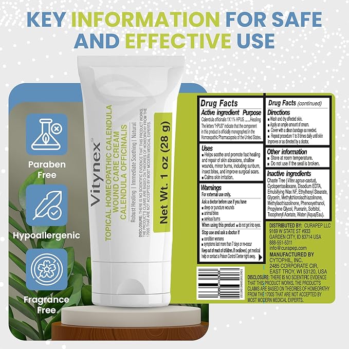 Skin Repair Wound Care Cream – 1 Oz Scar Prevention Cream First Aid Wound Ointment for Burns, Bites, Cuts, Ulcers, Abrasions – Deeply Nourishing Calendula Healing Ointment with Natural Ingredients