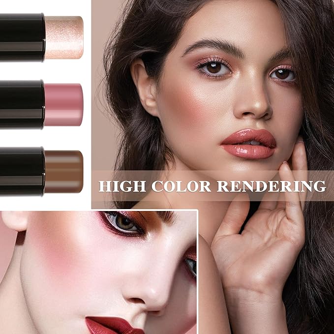 3P Cream Blush Stick with Brush,Waterproof Multi Cream Makeup F256