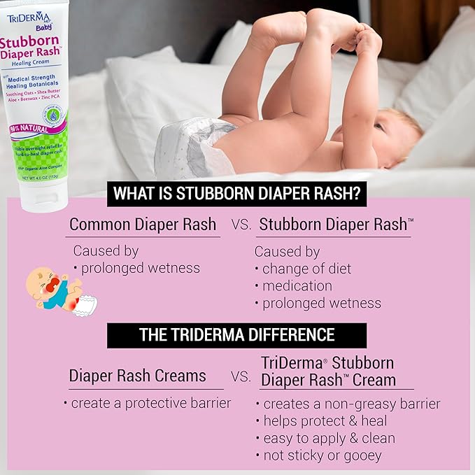 TriDerma MD Baby Stubborn Diaper Rash Healing Cream, Healing for Hard-to-Heal Diaper Rash, Treat and Prevent Diaper Rash and Seal Out Wetness, Non-Greasy Diaper Rash Ointment, 4.0 oz each, 4 Pack