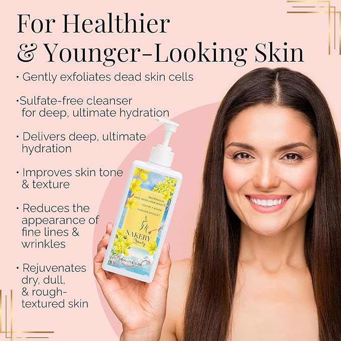 Nakery SkinRestore Hydrating Face & Body Wash with Hyaluronic Acid - Body Wash for Sensitive Skin - Foaming Face Wash & Oil Cleanser for Women 350ml - Sulfate Free & Cruelty Free - Sunshine Bouquet