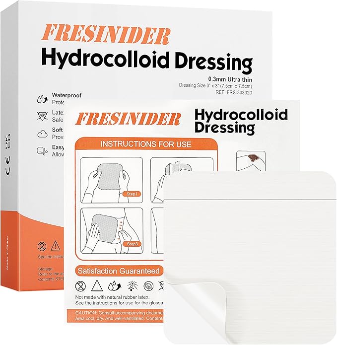Hydrocolloid Wound Dressing 3" x 3" – 20 Pack Ultra Thin Self-Adhesive Bandages for Wound Care, Bed Sores, Acne, Blisters – Waterproof & Absorbent Hydrocolloid Patches for Faster Healing