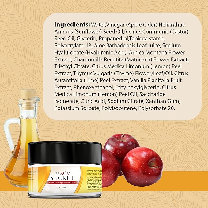 The ACV Secret Skin Moisturizer - Hydrating Cream with Apple Cider Vinegar, Hyaluronic Acid, Castor Oil, and More - Protect and Restore Skin - Physician Formulated - 30 ml