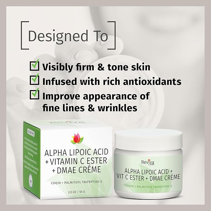 Reviva Labs DMAE Cream with Alpha Lipoic Acid, Vitamin C Ester - DMAE Lift and Firm Cream for Neck and Face - Skin Firming and Moisturizing Cream, 5-Pack (2 oz Each)