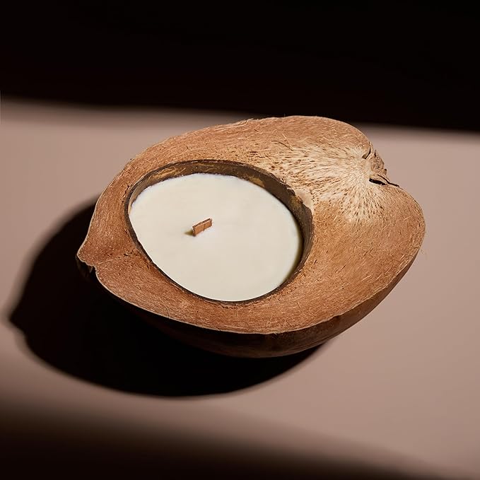 Scented Candle Clearance, Wooden Wick Soy Candles in a Big Coconut Shell, Relaxation Gifts for Women, Room Decor Natural Candles Non-Toxic (Coffee on The Shores of Bali)