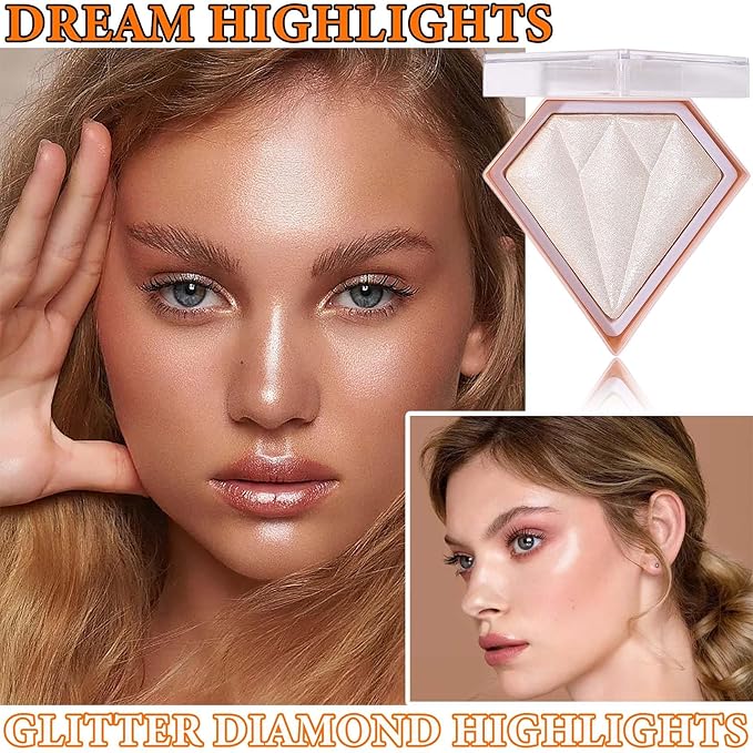 Glitter Blush Shimmer Highlighter Blusher Powder Makeup Face Pearl White）