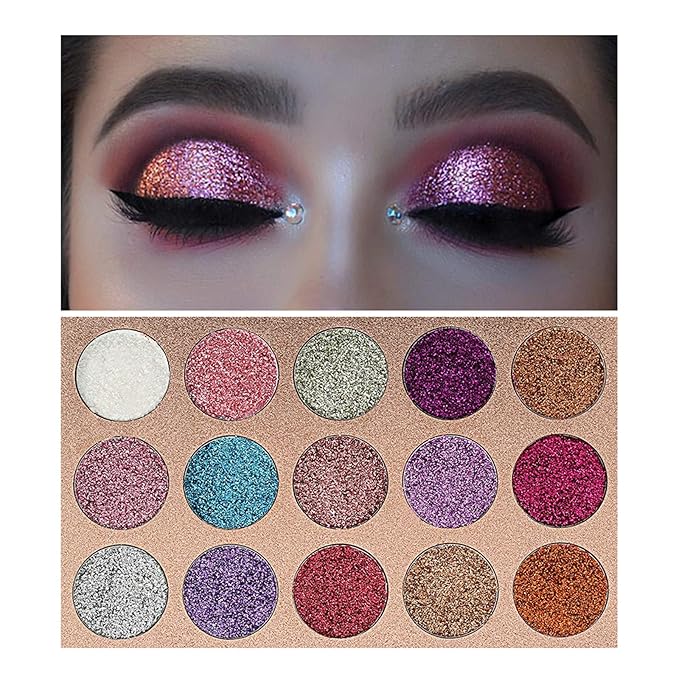 15 Colors Eyeshadow, Glitters Shimmer Pigment Pressed Makeup