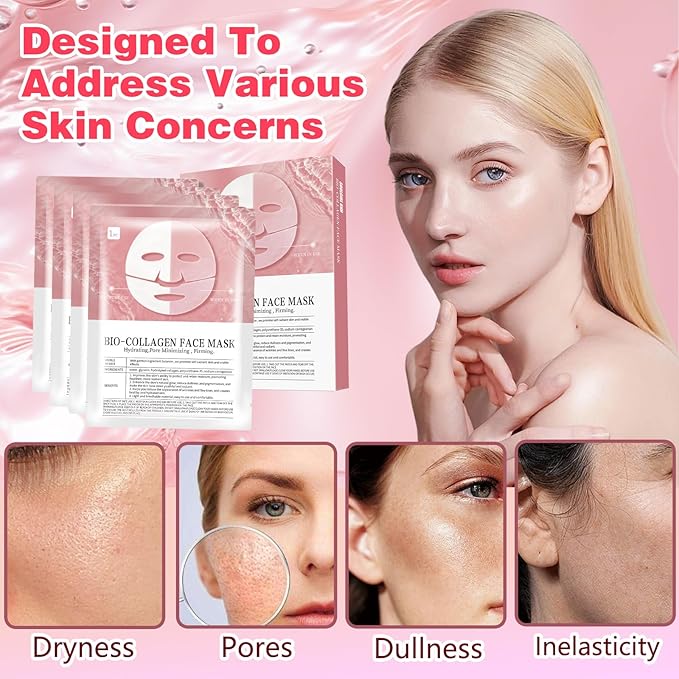 Collagen Face Mask Overnight, Collagen Deep Hydrating Mask, Korean Anti Wrinkle Lifting Face Mask, Original Collagen Hydrogel Sleeping Mask, Elasticity Improvement, Creating Glass Skin (4 Pack)