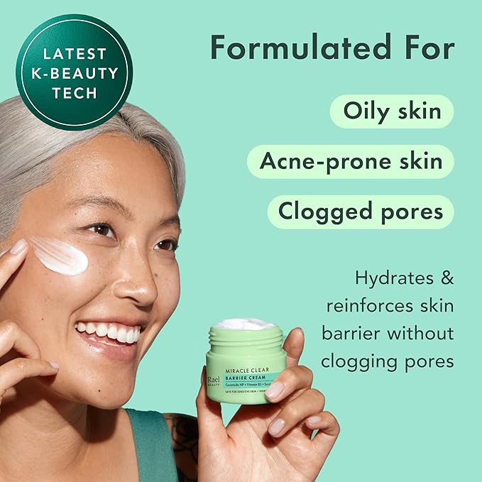 Rael Face Moisturizer, Miracle Clear Barrier Cream, Lightweight Hydration for Oily and Acne Prone, with Succinic Acid, Hydrating Vitamin B5, Vegan, Korean Skin Care (1.8 fl oz)