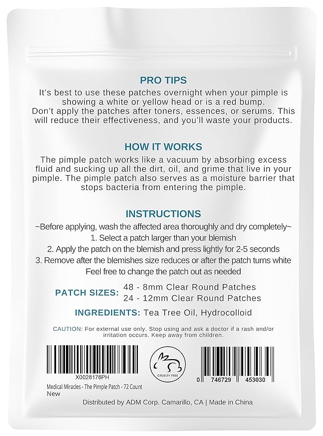 Maximum Strength Hydrocolloid Acne Remover Sticker Dots(Pack of 72) Face Healing Dot Treatment may Aid in Absorbing Zits, Pimples, Cystic Spots, Blemish Tea Tree Therapy All SkinTypes