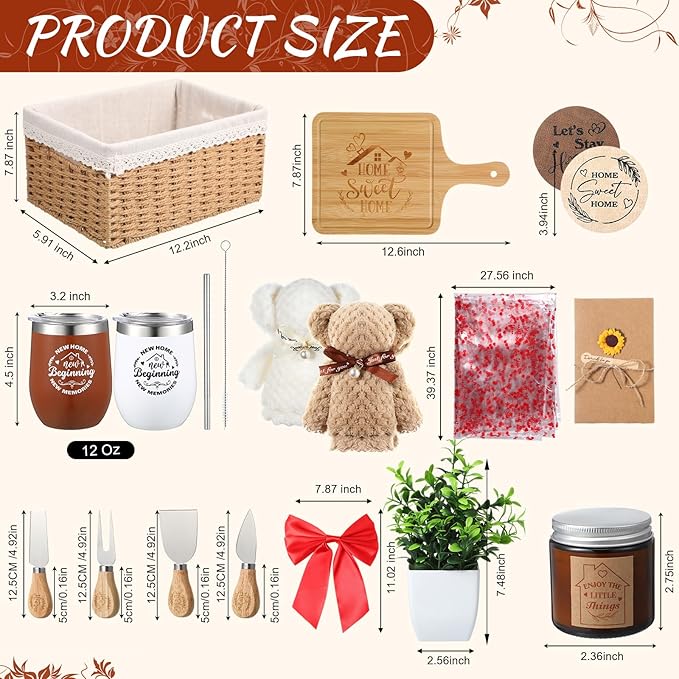 House Warming Gifts Basket 21 Pieces Housewarming Gift for New Apartment Closing Gifts for Buyers Couples Women Men New Homeowners Gift Ideas Set(Home,Camel)