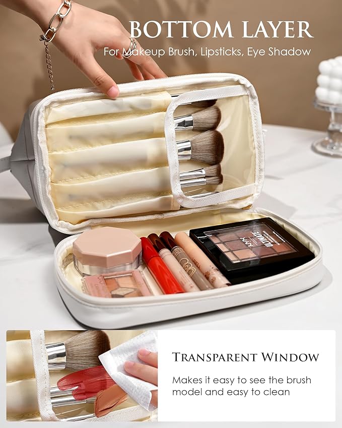 Granddaughter Birthday Gift for Her, Makeup Bags, Waterproof Double Layer Cosmetic Bag, Large Capacity PU Leather Makeup Bags Letter Travel Toiletry Bag, Initial Gifts for Coworkers