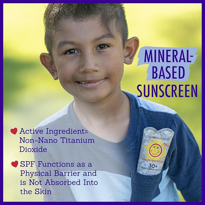 California Kids Sunscreen SPF 30 + | Super Sensitive (Unscented) | Kids Mineral Sunscreen | Face + Body | Titanium Dioxide | Travel Size | 82g / 2.9oz