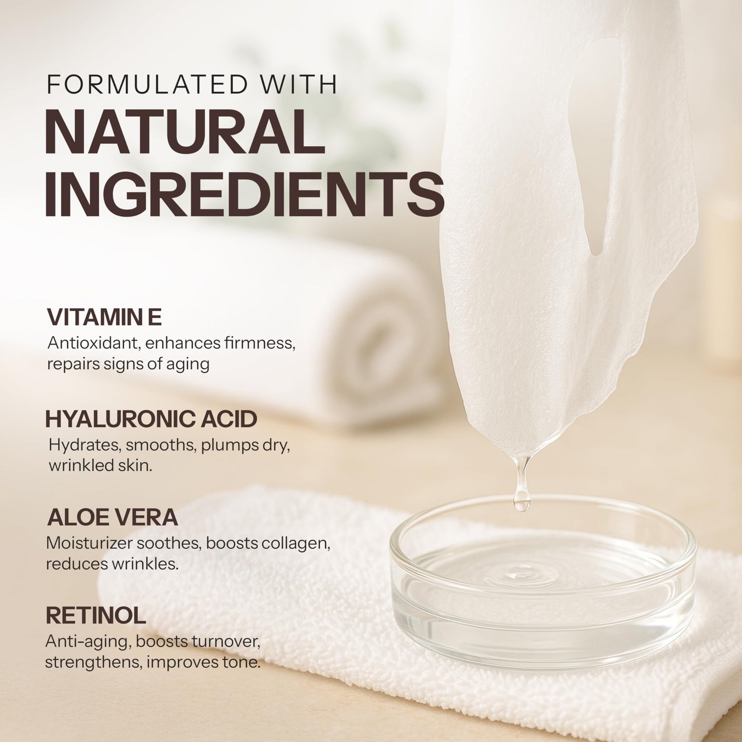 Skin 2.0 Retinol & Vitamin E Sheet Mask - Anti-Aging, Acne Scar & Hyperpigmentation - Hydrating, Dermatologist Tested Korean Skincare - Clean Beauty, Cruelty-Free, All Skin Types - 5 Masks