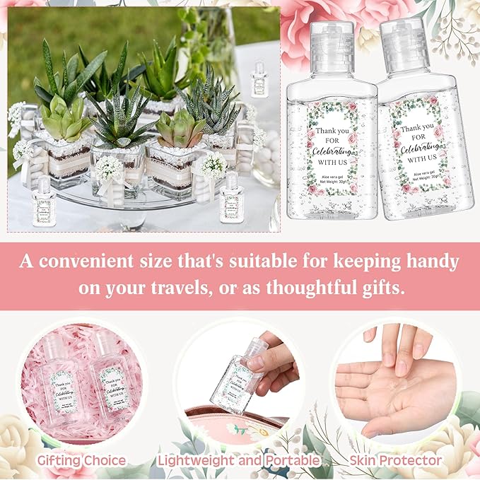 12 Pcs Mini Aloe Vera Gel Bulk for Summer Wedding Party 1oz Soothing Moisture Aloe Gel Bulk Travel Size for Thank You Gifts Summer Beach Wedding Party (Floral)