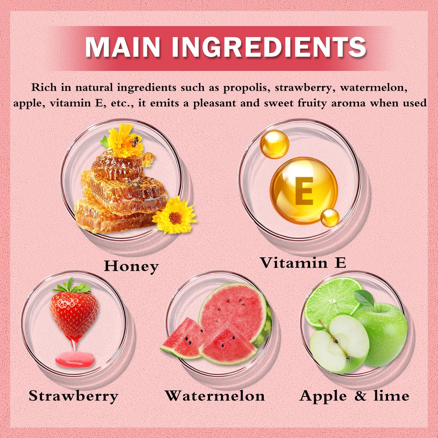 IONSGAKO 3PCS Bee Lip Balm Honey Pot, Honey Strawberry Apple Lime Lip Mask Sleeping Honey Lip Mask Overnight Hydrating Propolis Honey Pot Lip Balm for Cracked & Dry Lips Care with Pink Lip Mask