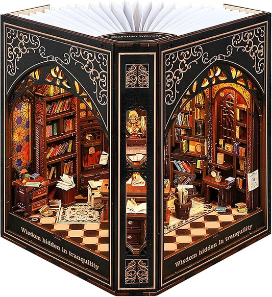 Book Nook Kit with Nightlight – Type-C and Battery Powered DIY Bookshelf Decor, Perfect for Home and Office Gift（Classical Library）