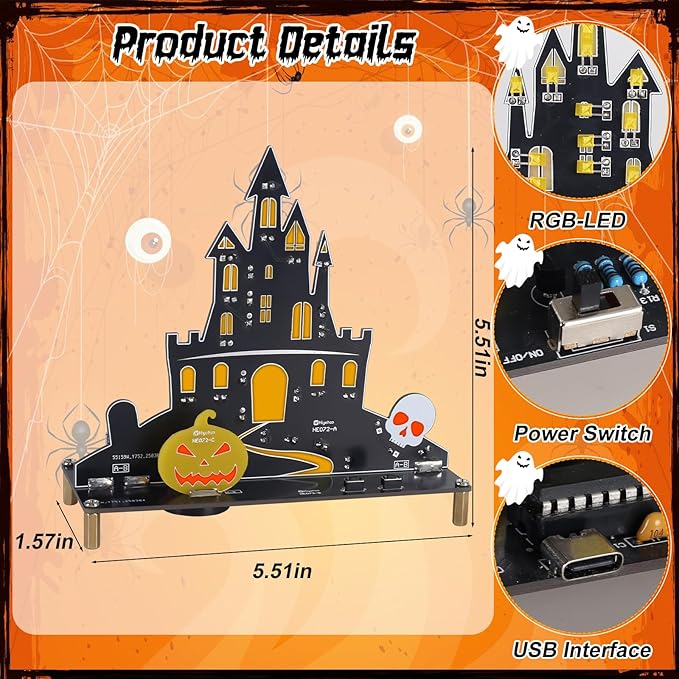 Halloween Music Castle Soldering Kit - DIY Ghost Castle Soldering Project Kit with 2 Lighting Modes & Spooky Sound, Fun Soldering Practice Kit for Teens Adults, Halloween Presents & Decoration