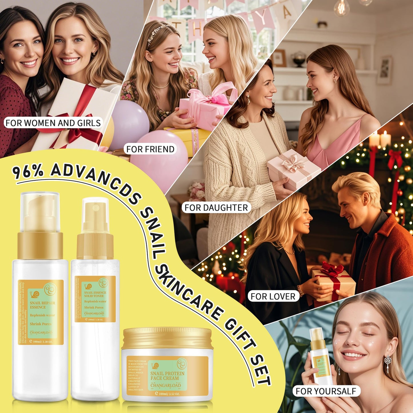 Advanced Snail 96% Mucin Power Essence Set – Korean Skincare Set for Women, Includes Snail Mucin Serum，Hydrating Toner & Face Cream, Moisturizing & Skin Renewal, 3PCS Travel Size Toiletries