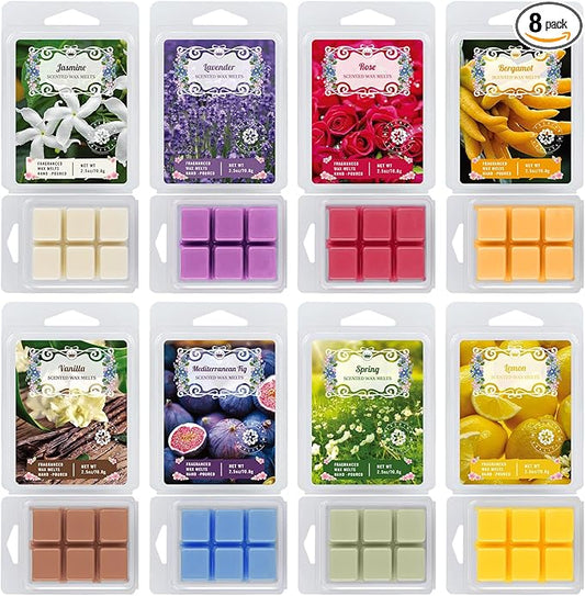 8 Scented Melted Wax Blocks 2.5 oz,Hand Poured Vegan Wax, Immersion Experience Set forYoga, Sleep, Reading and Meditation.