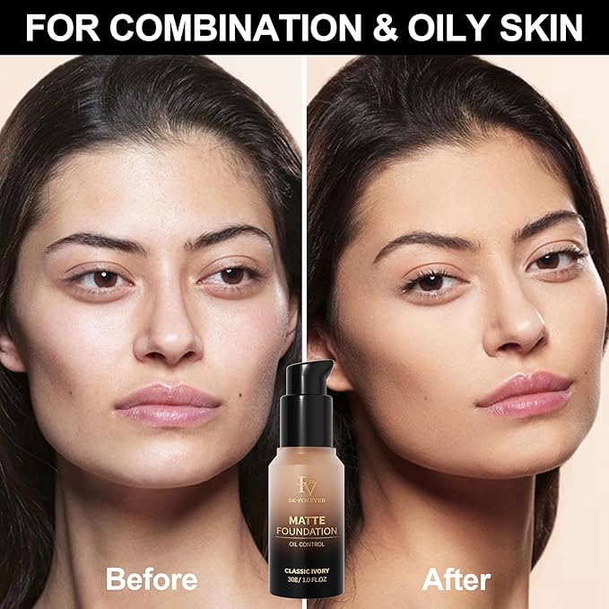 FV Full Coverage Liquid Foundation, Lightweight & Concealing, Ivory Matte)