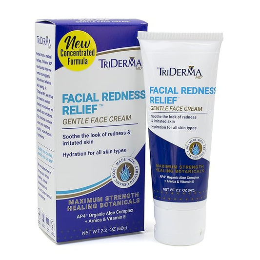 TriDerma Facial Redness Relief Gentle Face Cream, Soothing & Relieving Daily Moisturizer for Redness, Repair Uneven Skin Tone, Irritated or Sensitive Skin | Day/Night | (2.2 Oz. Tube)