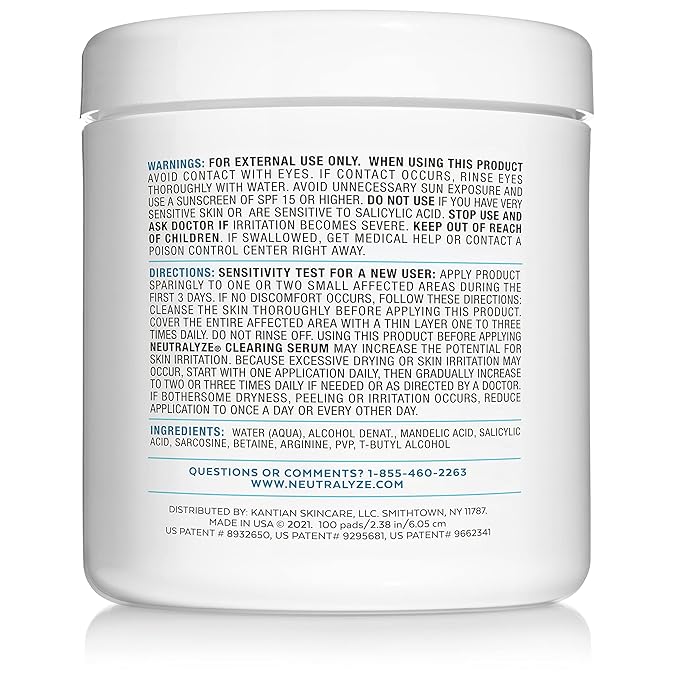 Exfoliating Acne Treatment Pads (100 Count) - Dual Textured Face Wipes with 2% Salicylic Acid & 2% Mandelic Acid - Toner Pads for Acne Prone Skin, Face & Body Wipes for Teens & Adults