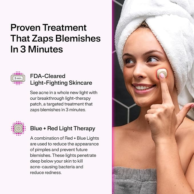l.a.b Light Therapy Acne Patch, 1-Pack, LED Red and Blue Light Hydrocolloid Acne Patches, Fast Acting 3 Minute Skin Care Pimple Patch Spot Regimen for Zits, Blemishes, 30 Uses