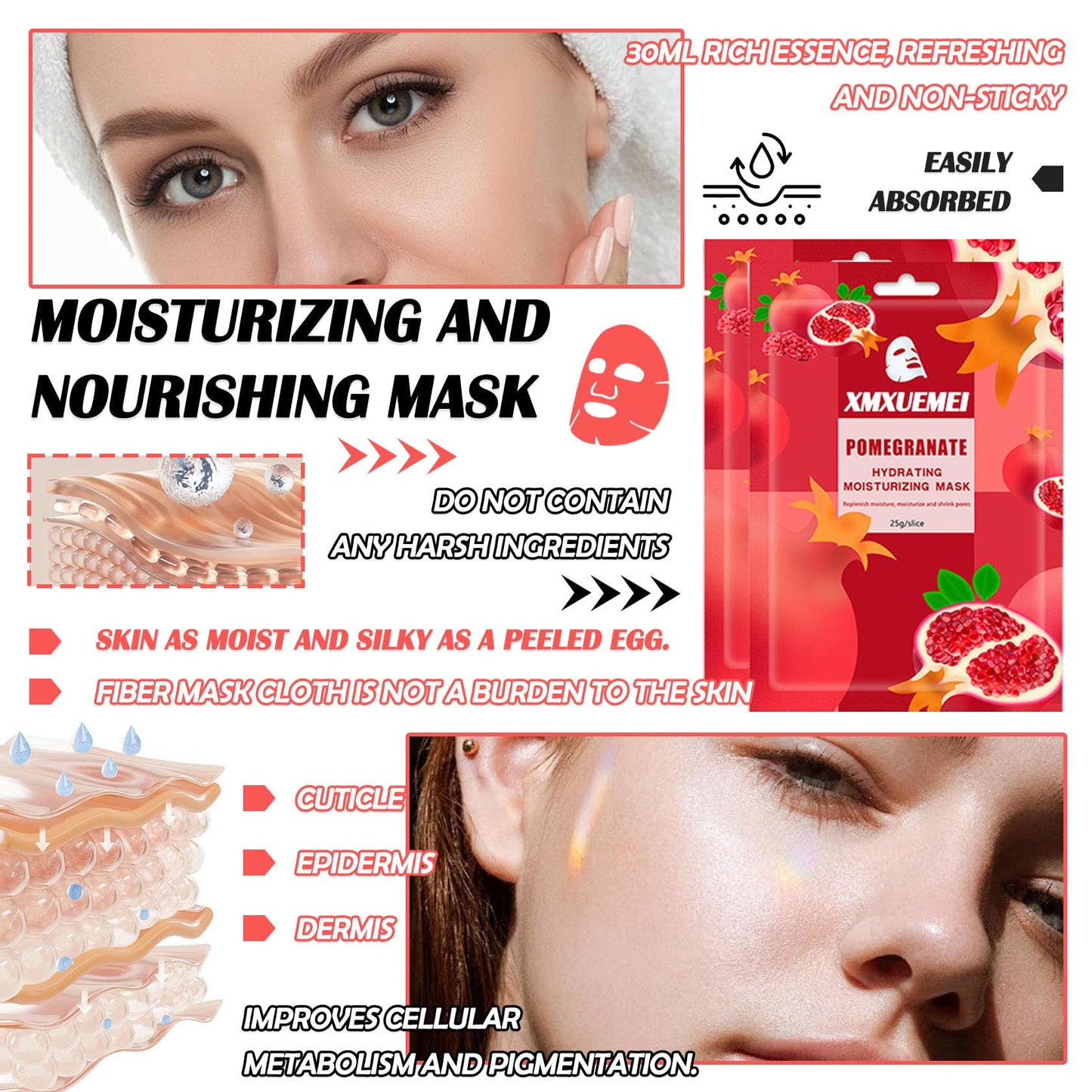 XMXueMei 20 Pcs Facial Sheet Mask Combo,Hydrating Face Mask,Easy to Use,Moisturizing Daily Sheet Mask