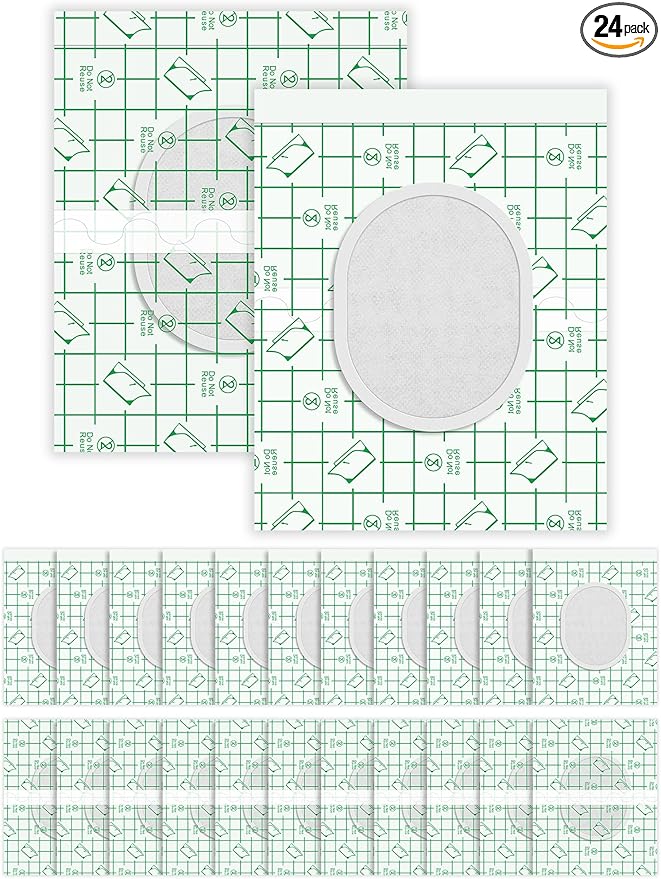 24Pcs Disposable Castor Oil Patches PU Film, Self-Adhesive Castor Oil Pack Wraps with Organic Cotton Pad for Belly Button Waist Stomach Shoulder, Anti Leakage, Water-Resistant, 4.7x5.9 Inch