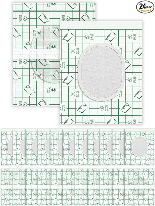 24Pcs Disposable Castor Oil Patches PU Film, Self-Adhesive Castor Oil Pack Wraps with Organic Cotton Pad for Belly Button Waist Stomach Shoulder, Anti Leakage, Water-Resistant, 4.7x5.9 Inch