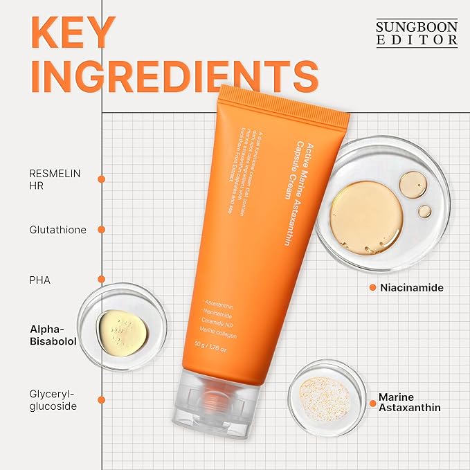 SUNGBOON EDITOR Active Marine Astaxanthin Capsule Cream 50ml | Facial Cream for Brightening | Deep Hydration, Soothing, Moisturizer