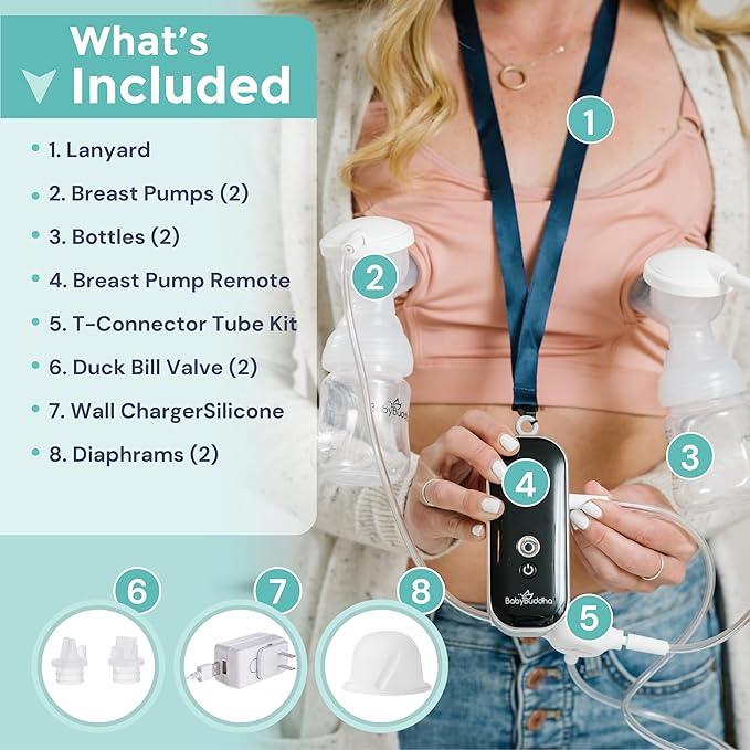 BabyBuddha Breast Pump 2.0, Wearable Electric Breastfeeding Pump with Soft Stimulation Mode, Portable, Hands-Free Milk Extractor, Hospital Grade, 3 Modes, 21 Suction Levels, 22 to 24mm Flange