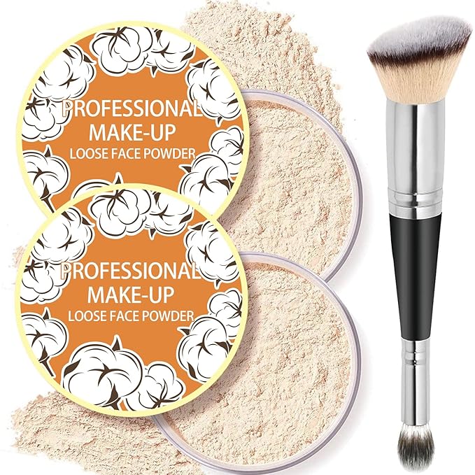 2PCS Loose Face Powder, Oil Control Minimizes Pores (05# Fair) 8g