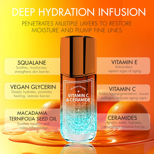 Radiant Beauty Vitamin C Serum for Face with Ceramide – Dermatologist Tested, Anti-Aging, Korean Skin Care – Brightens, Hydrates, Evens Skin Tone – Clean Beauty, Vegan, Cruelty-Free – 1.69 fl oz