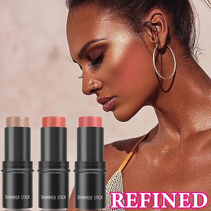 3 Pcs Cream Blush Stick Set,Face Shadow Shading & Eyes(04#,05#,06#)