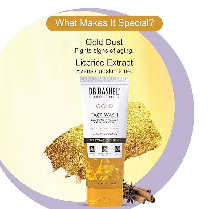 Gold Face Wash The Complexion With Licorice Extract With No Parabens, Sls, Silicones & Colour - 100 ml /3.38 Fl Oz