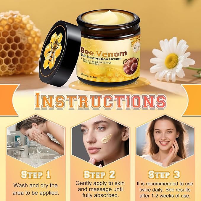 Bee Venom Skin Restoration Cream, Professional Repair & Wrinkle Care Formula & Repair Reduces Blemishes for All Skin Type (2PCS)