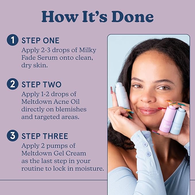 Blume Babies Travel Size Skin Care Set - Acne & Scar Treatment Travel Size Toiletries - Meltdown Acne Face Oil, Milky Fade Vitamin C Serum & Meltdown Gel Moisturizer - TSA-Approved Skincare Set (3 Ct)