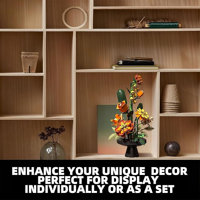 Flower Bouquet Building Blocks Set, Artificial Flowers Toys Botanical Collection DIY Unique Home&Office Bonsai Decoration Adults, Teen Girls for Birthday，Christmas, Holiday